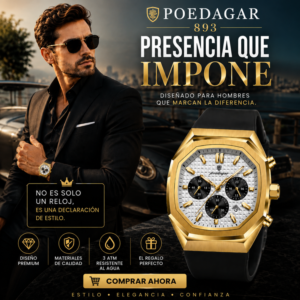 Reloj Poedagar 893 Dial Blanco – Hombre | Correa Silicona | Envío RD