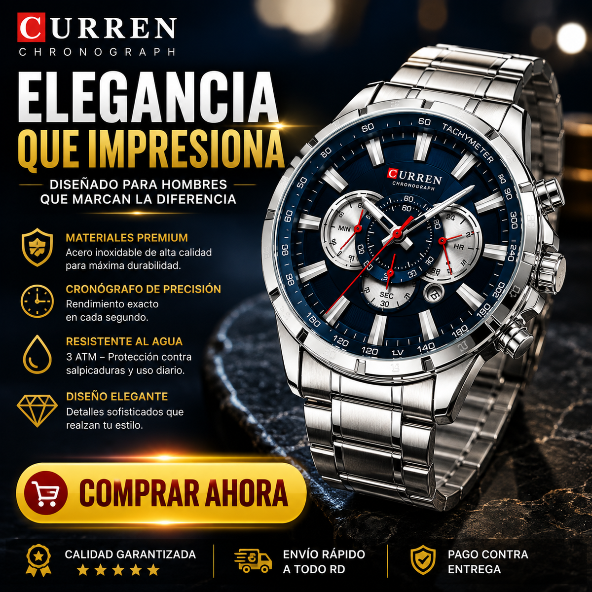 Reloj Curren 8363 Esfera Azul – Reloj Hombre Acero Inoxidable