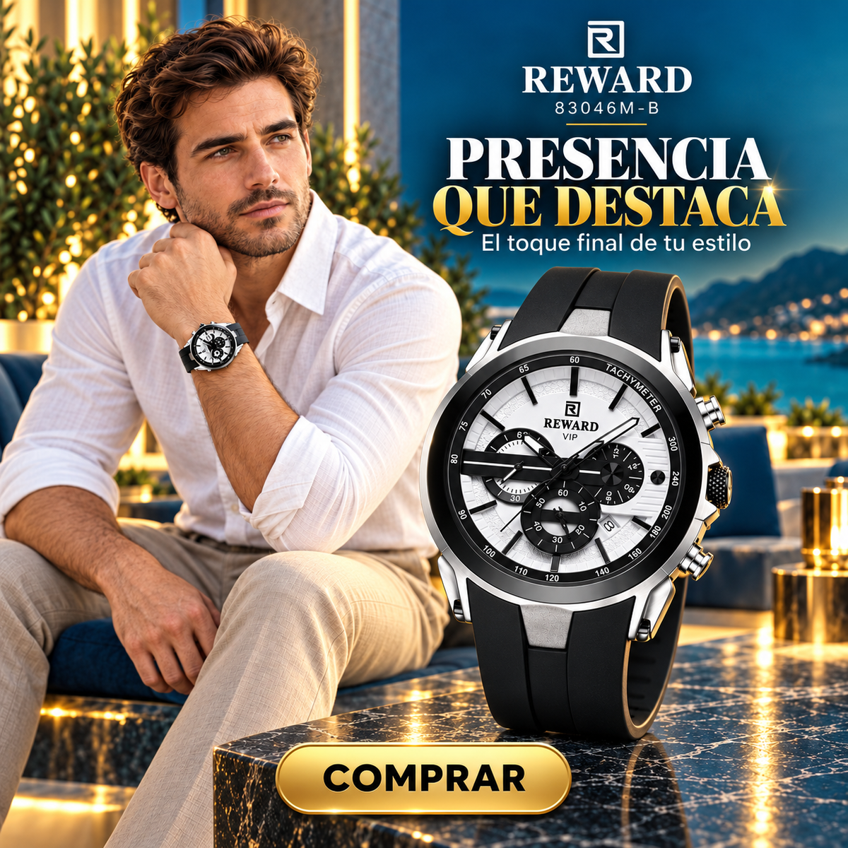 Reloj Reward 83046M-B Dial Blanco, Accesorio de Moda