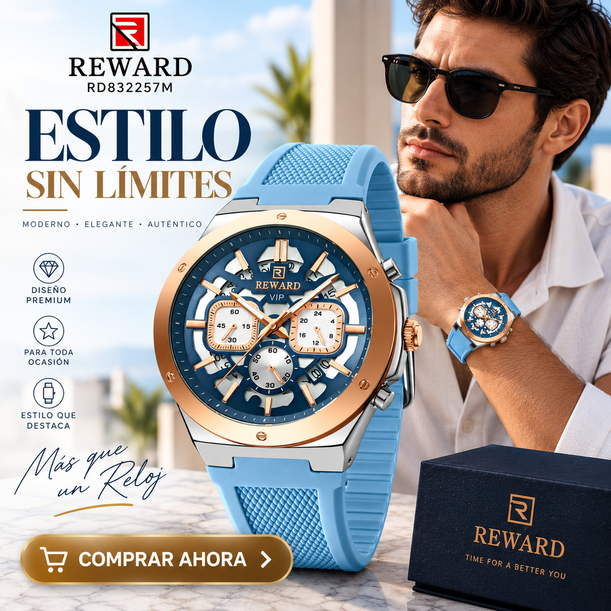 Reloj Reward RD832257M Azul Claro — Estilo y Elegancia para Tu Muñeca