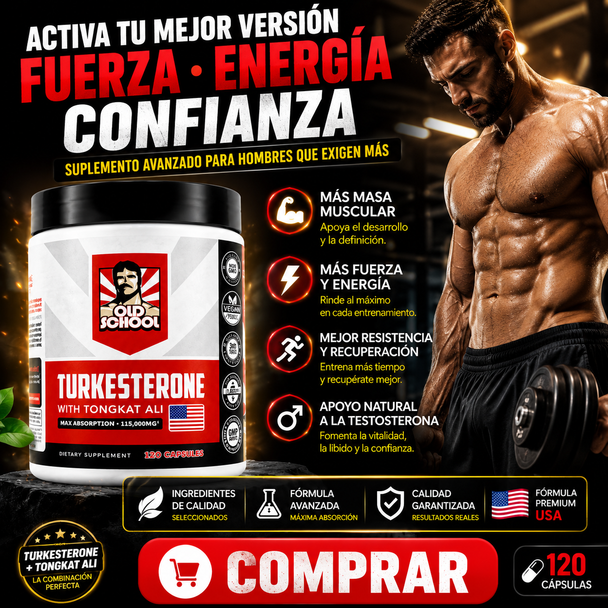 Turkesterone + Tongkat Ali | Suplemento para Fuerza y Energía Masculina