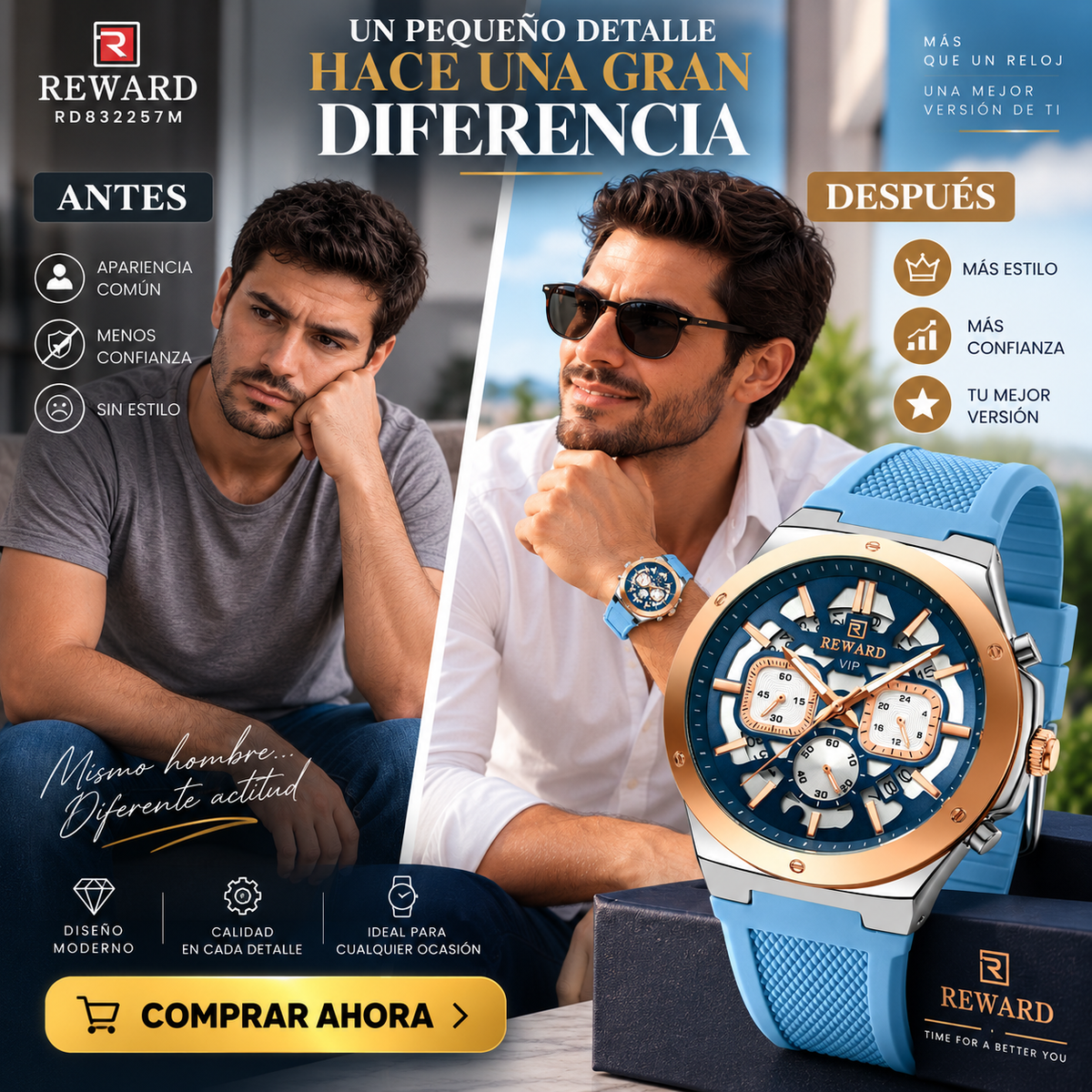 Reloj Reward RD832257M Azul Claro — Estilo y Elegancia para Tu Muñeca