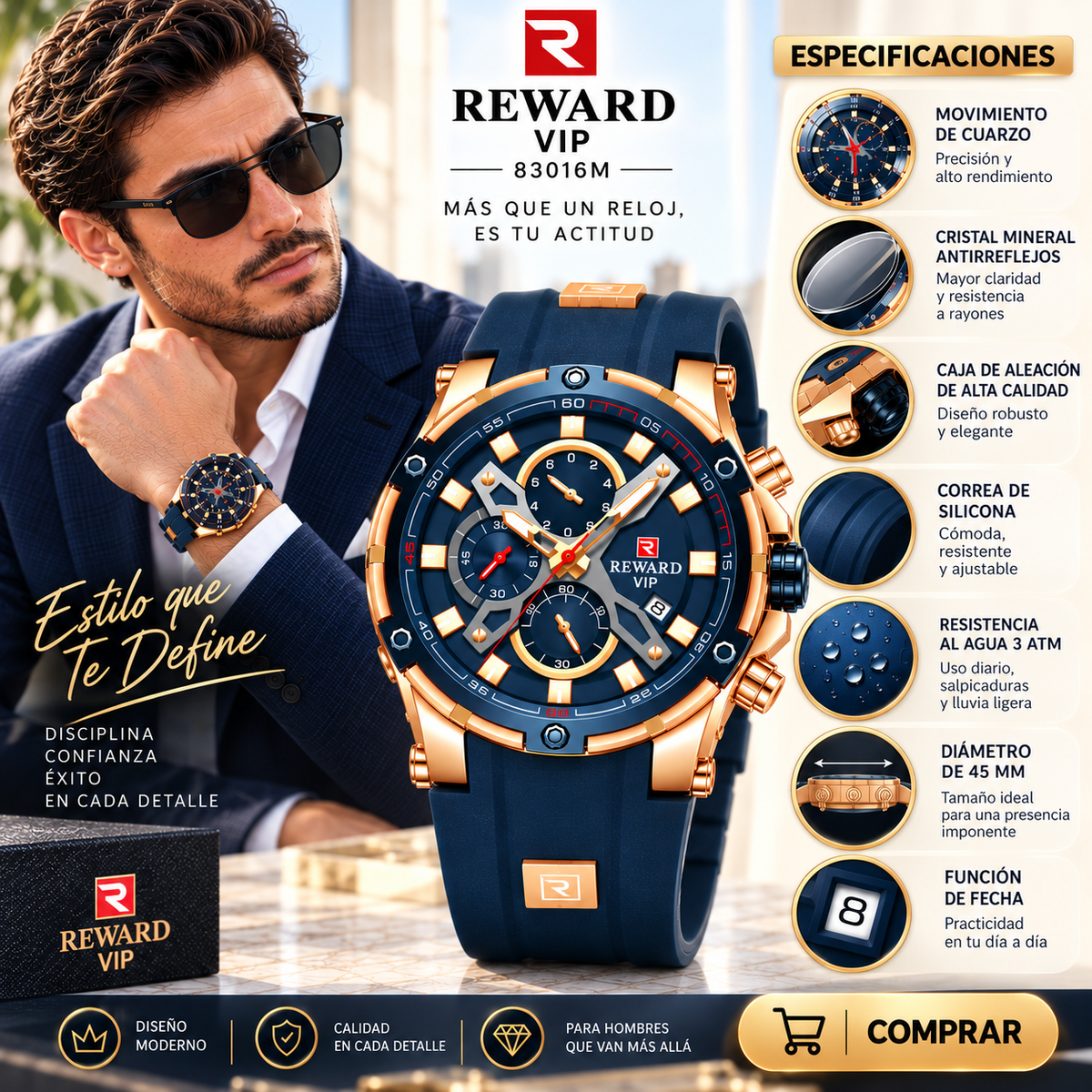 Reloj Reward 83016M Azul, Accesorio de Moda