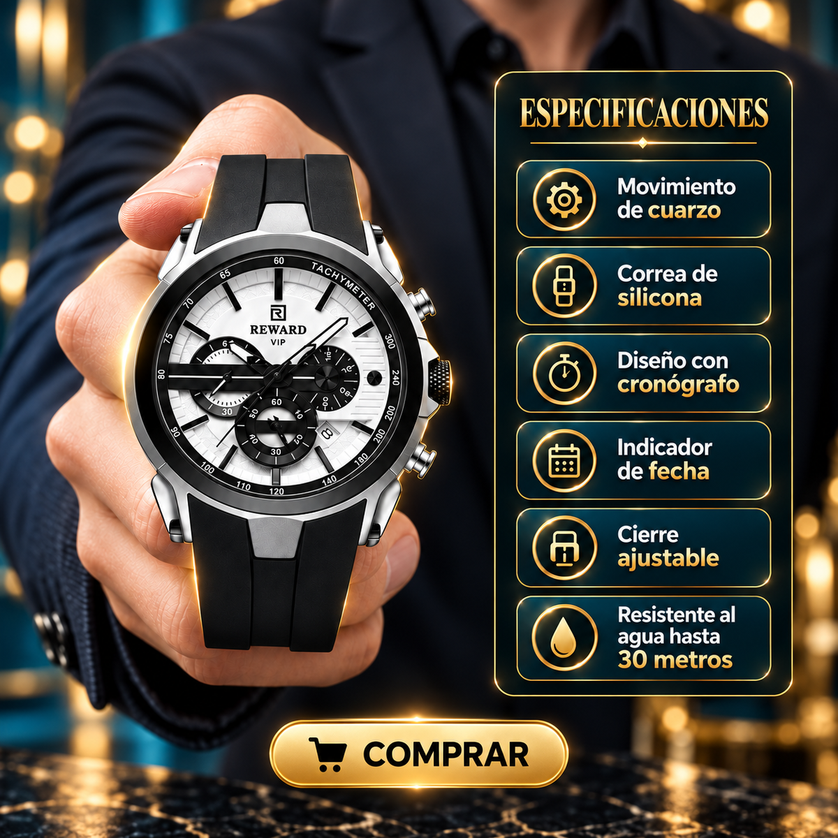 Reloj Reward 83046M-B Dial Blanco, Accesorio de Moda