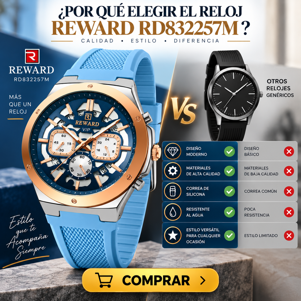 Reloj Reward RD832257M Azul Claro — Estilo y Elegancia para Tu Muñeca