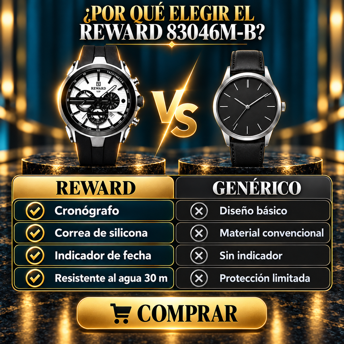 Reloj Reward 83046M-B Dial Blanco, Accesorio de Moda