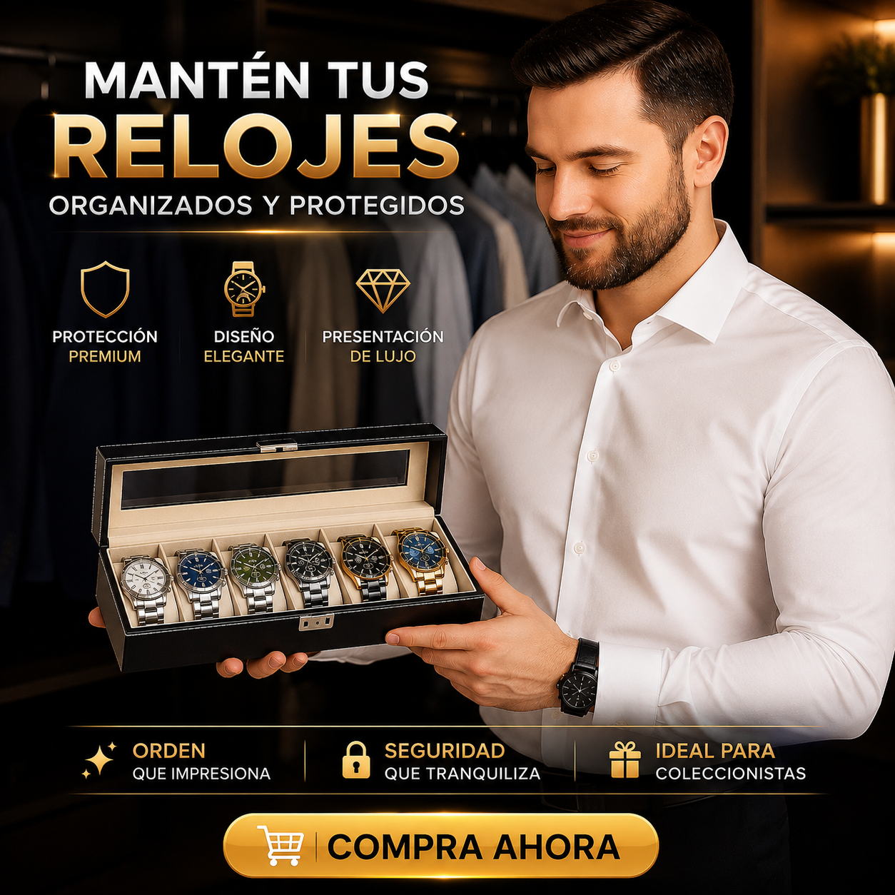 Caja Organizadora para Relojes Premium | 6 Espacios | Gamuza Sintética | RD