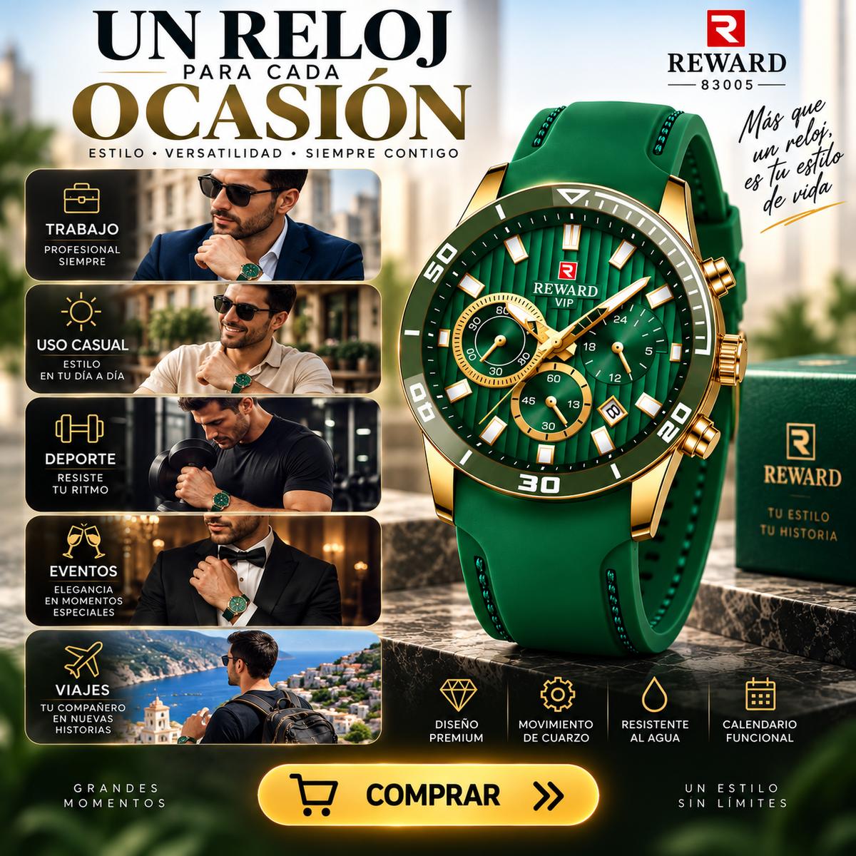 Reloj Reward 83005 Verde | Elegante y Resistente