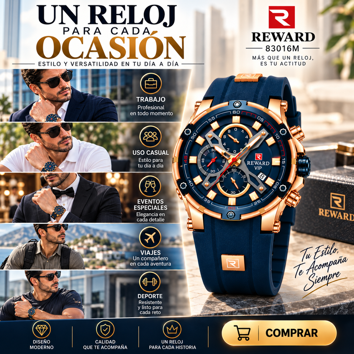 Reloj Reward 83016M Azul, Accesorio de Moda