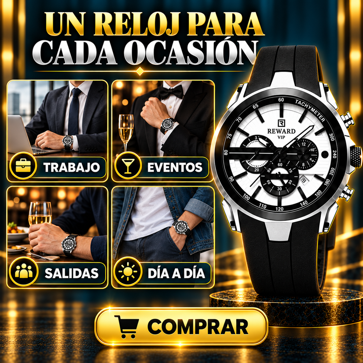 Reloj Reward 83046M-B Dial Blanco, Accesorio de Moda