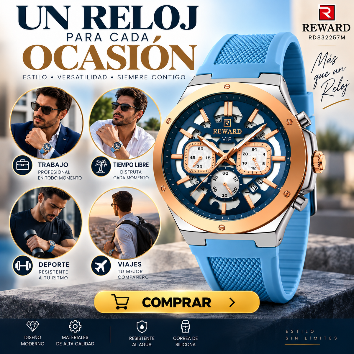 Reloj Reward RD832257M Azul Claro — Estilo y Elegancia para Tu Muñeca