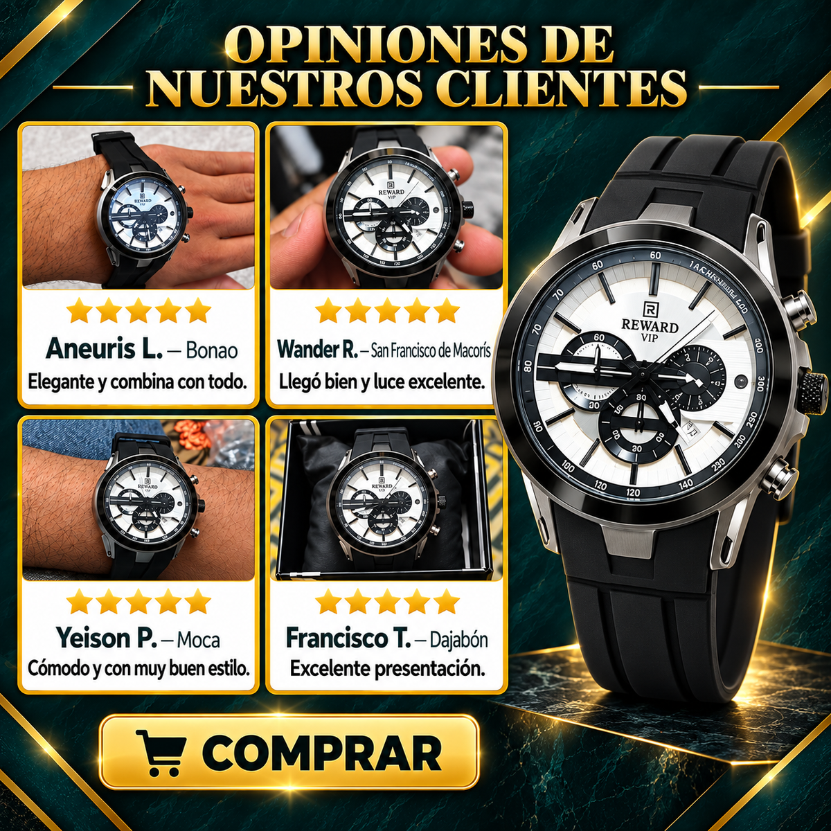 Reloj Reward 83046M-B Dial Blanco, Accesorio de Moda