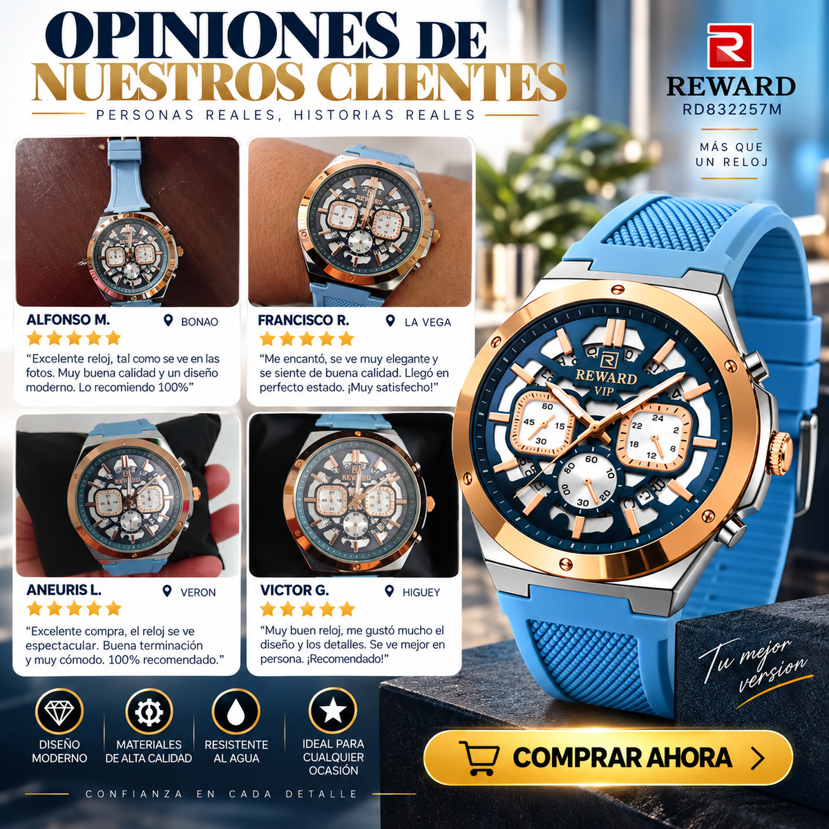 Reloj Reward RD832257M Azul Claro — Estilo y Elegancia para Tu Muñeca