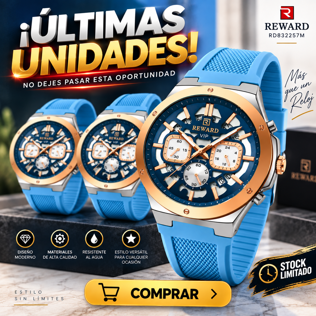 Reloj Reward RD832257M Azul Claro — Estilo y Elegancia para Tu Muñeca