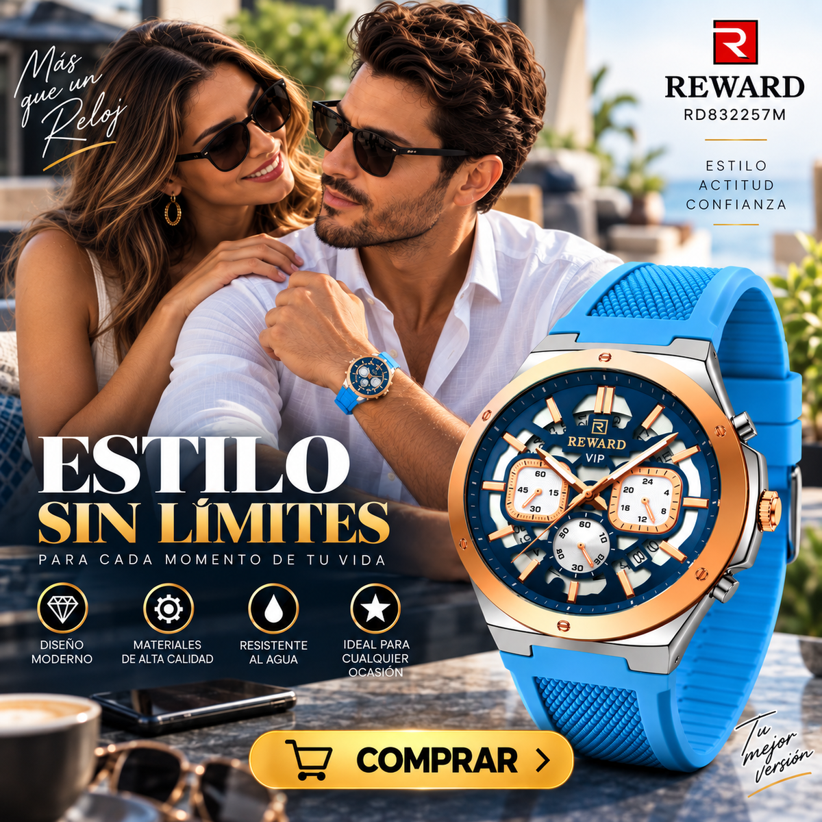 Reloj Reward RD832257M Azul Claro — Estilo y Elegancia para Tu Muñeca