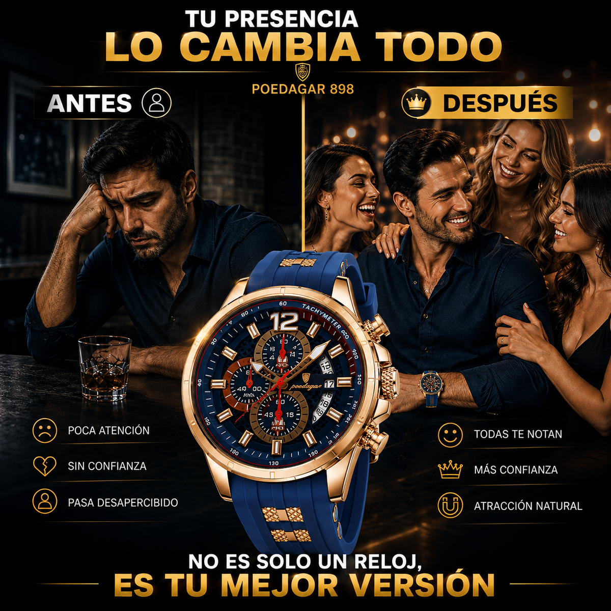 Reloj POEDAGAR 898 Rose Gold Blue – Reloj de Lujo para Hombre