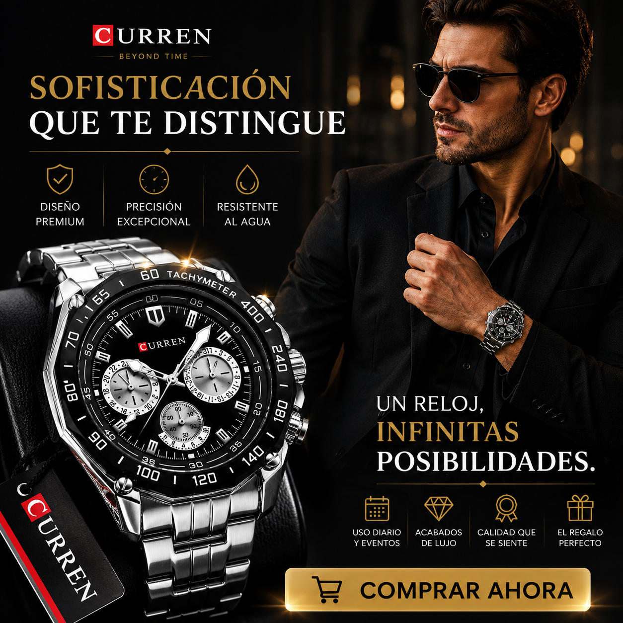RELOJ CURREN 8077 (NEGRO )