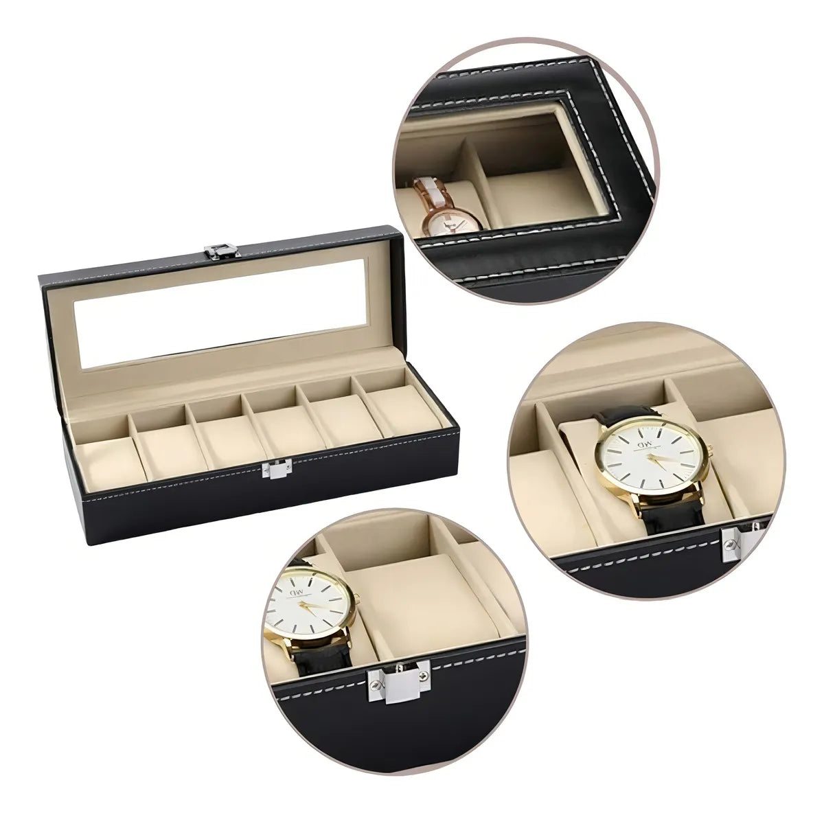 Caja Organizadora para Relojes Premium | 6 Espacios | Gamuza Sintética | RD