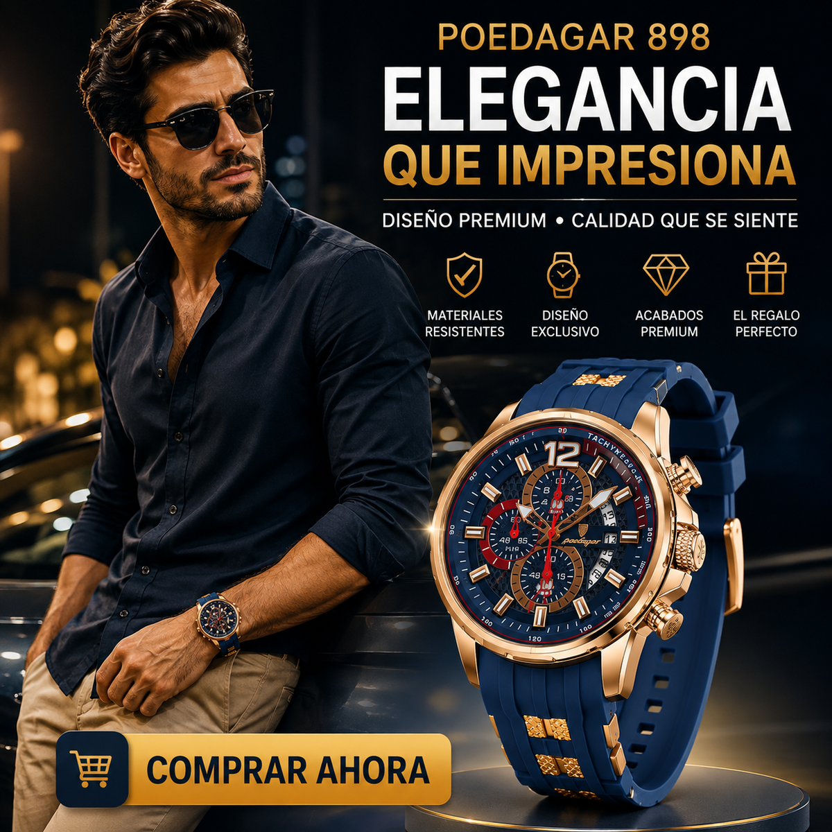 Reloj POEDAGAR 898 Rose Gold Blue – Reloj de Lujo para Hombre