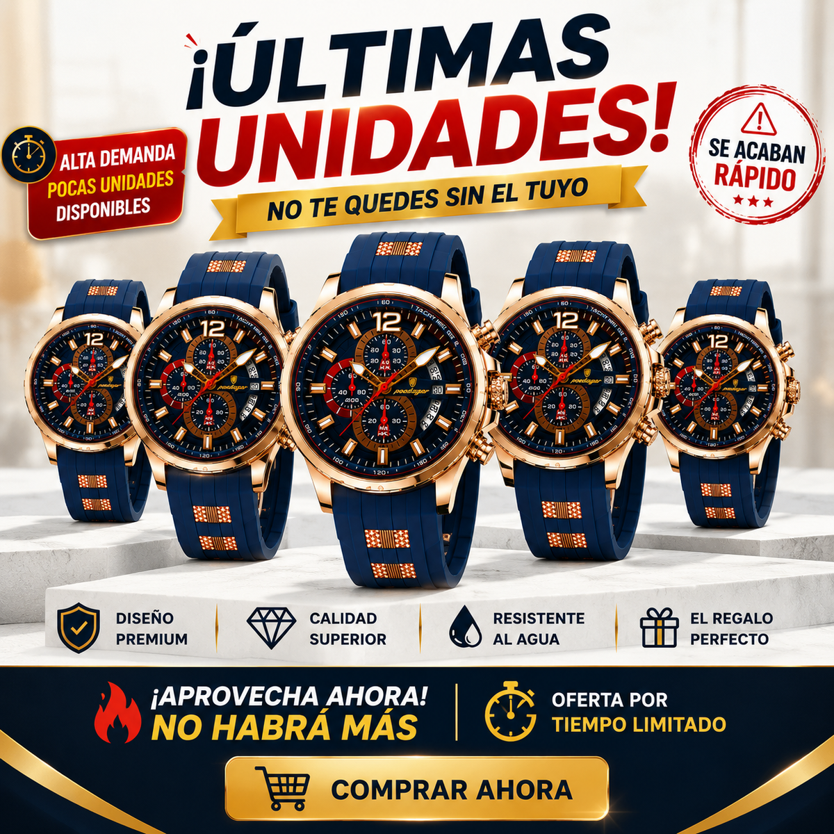 Reloj POEDAGAR 898 Rose Gold Blue – Reloj de Lujo para Hombre