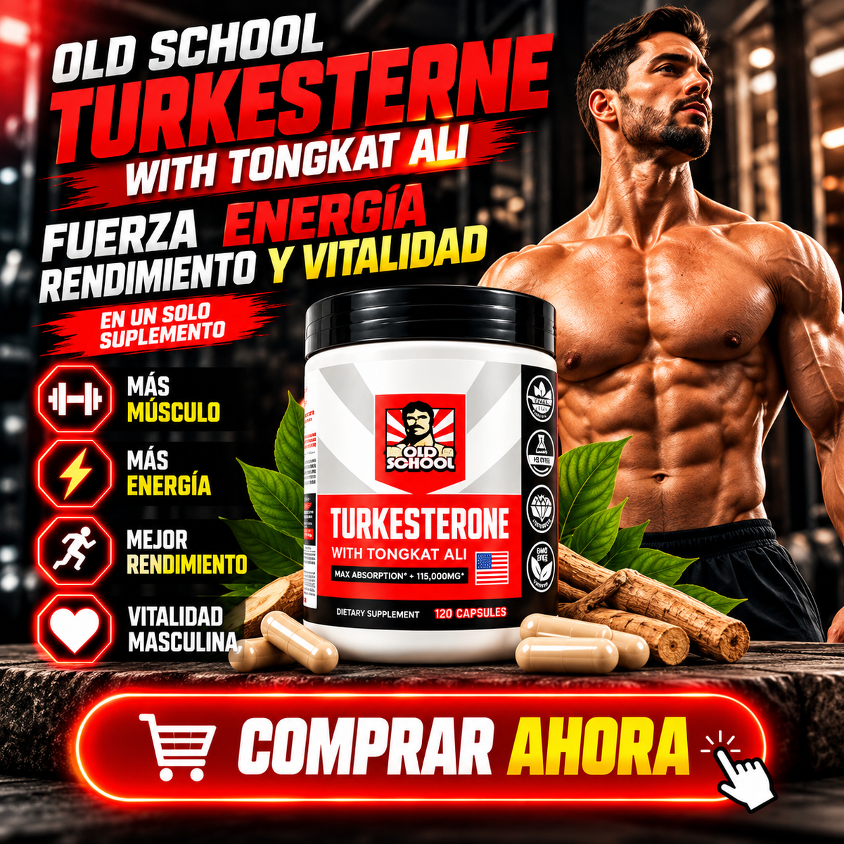 Turkesterone + Tongkat Ali | Suplemento para Fuerza y Energía Masculina