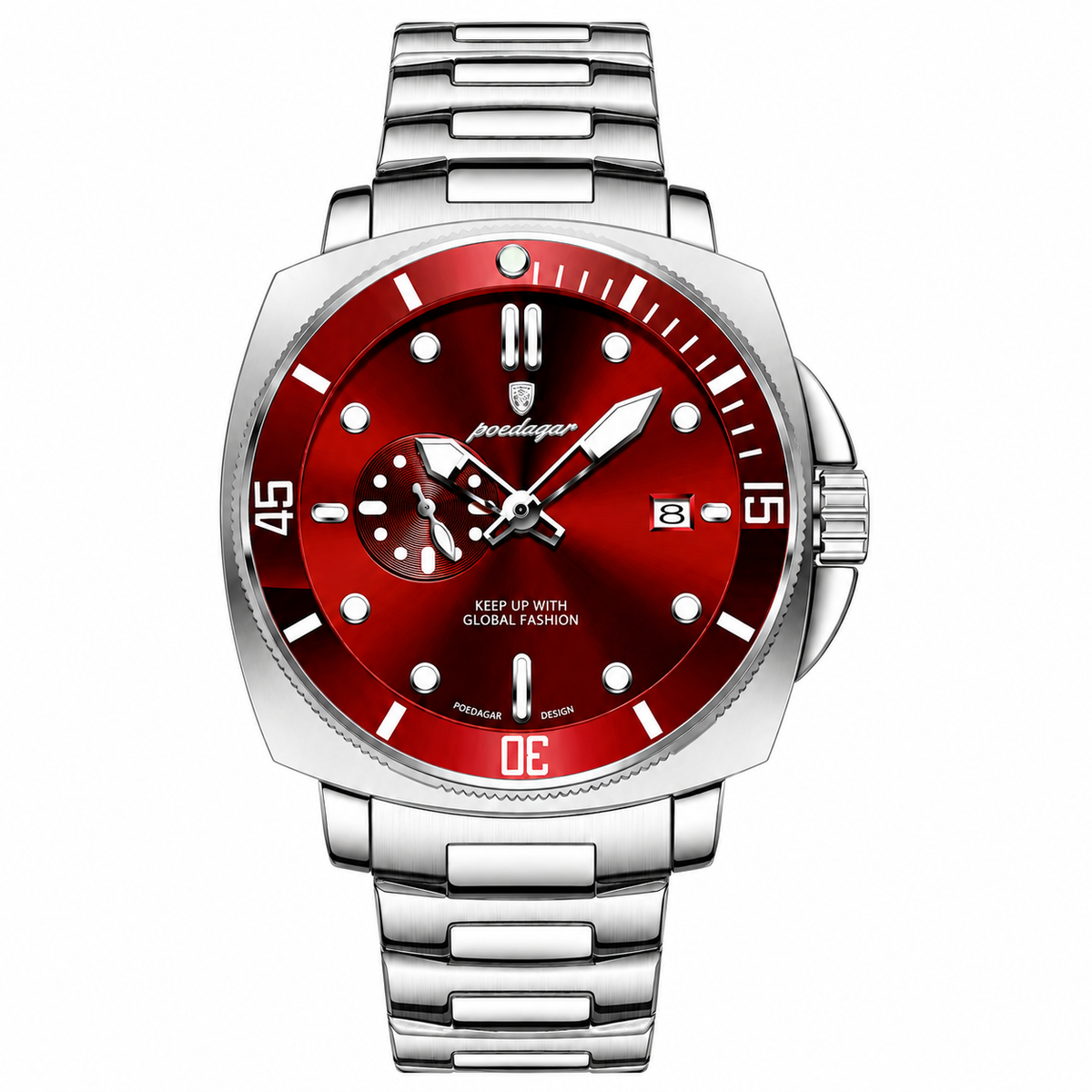 Reloj POEDAGAR 873 Dial Rojo – Hombre | Correa Acero Inoxidable | Envío RD