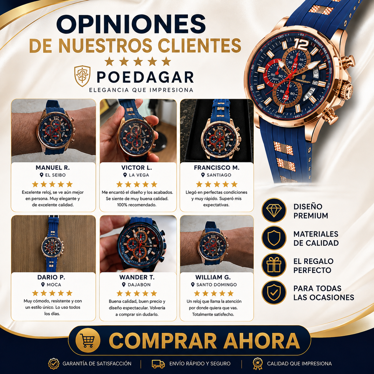 Reloj POEDAGAR 898 Rose Gold Blue – Reloj de Lujo para Hombre