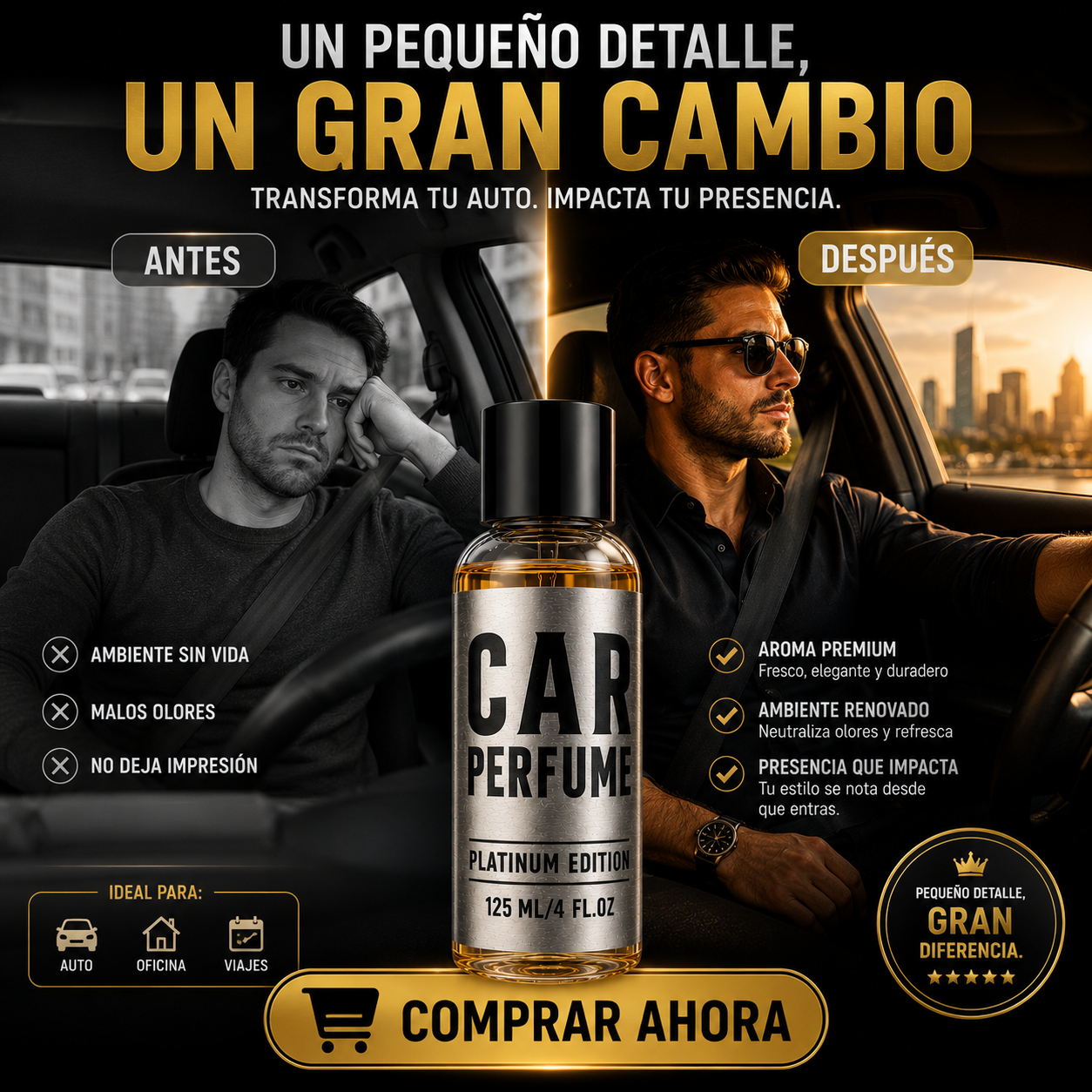 CAR PERFUME PARA AUTO – Platinum Edition 125ml | Elimina Malos Olores
